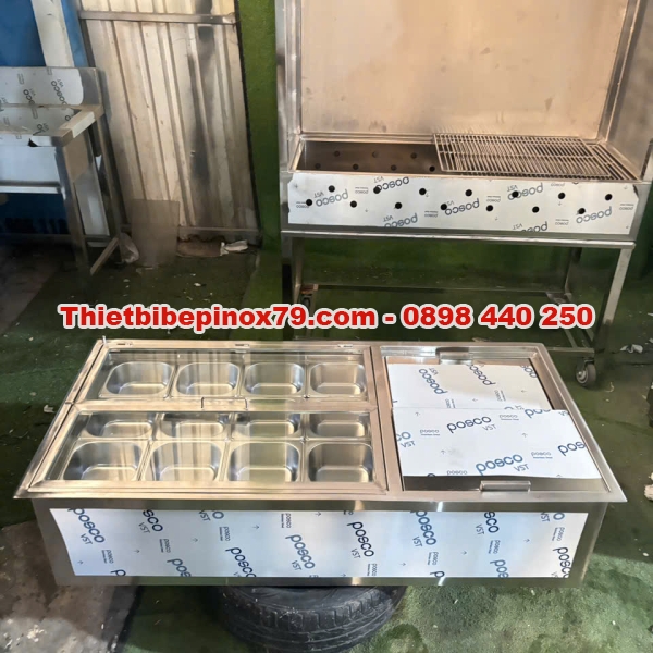 THÙNG ĐÁ INOX 304 ÂM BÀN 12 KHAY TOPPING 1/6 CHUYÊN DỤNG CHO QUÁN TRÀ SỮA