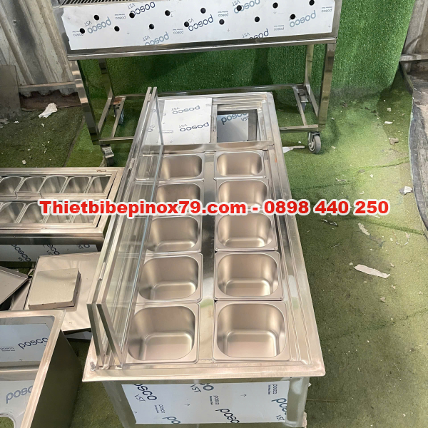 THÙNG ĐÁ INOX 304 TÍCH HỢP 10 KHAY TOPPING CHUYÊN DỤNG THU HÚT KHÁCH HÀNG GIÁ TẠI XƯỞNG