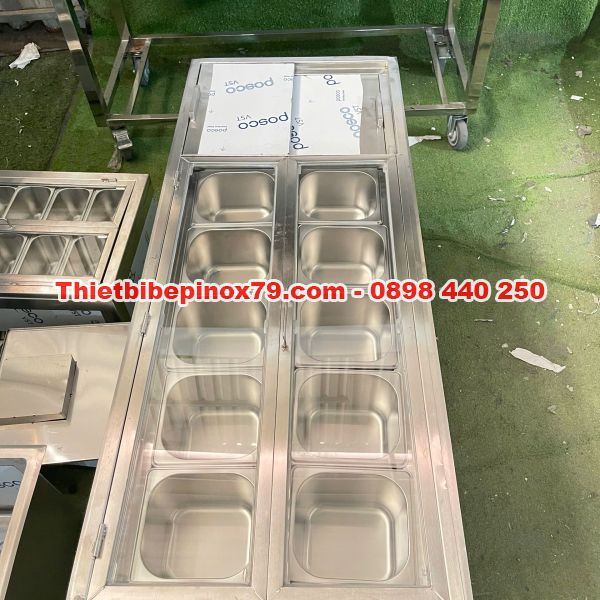 THÙNG ĐÁ INOX 304 TÍCH HỢP 10 KHAY TOPPING CHUYÊN DỤNG THU HÚT KHÁCH HÀNG GIÁ TẠI XƯỞNG