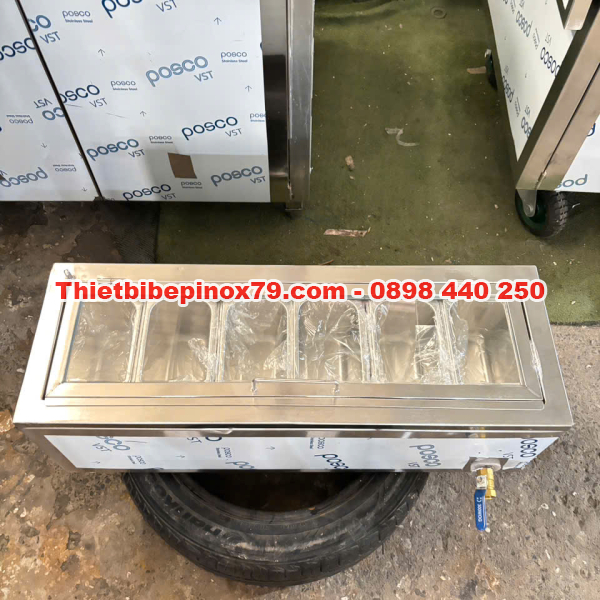 THÙNG ĐÁ INOX 304 TÍCH HỢP 6 KHAY TOPPING NHỎ GỌN, TIỆN LỢI, CÔNG NĂNG VỪA ĐỦ CHO QUÁN NHỎ 