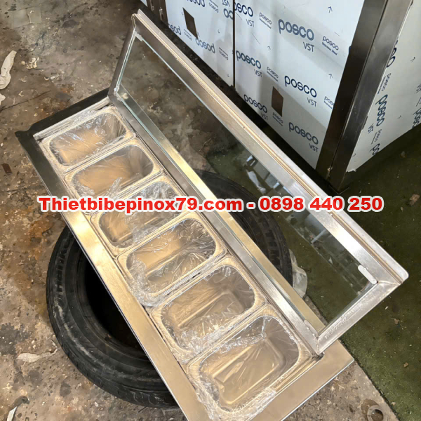 THÙNG ĐÁ INOX 304 TÍCH HỢP 6 KHAY TOPPING NHỎ GỌN, TIỆN LỢI, CÔNG NĂNG VỪA ĐỦ CHO QUÁN NHỎ 