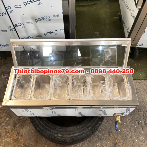 THÙNG ĐÁ INOX 304 TÍCH HỢP 6 KHAY TOPPING NHỎ GỌN, TIỆN LỢI, CÔNG NĂNG VỪA ĐỦ CHO QUÁN NHỎ 