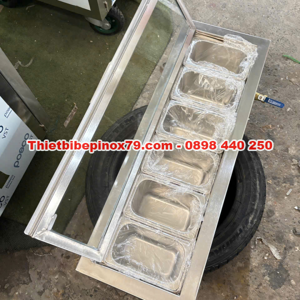 THÙNG ĐÁ INOX 304 TÍCH HỢP 6 KHAY TOPPING NHỎ GỌN, TIỆN LỢI, CÔNG NĂNG VỪA ĐỦ CHO QUÁN NHỎ 